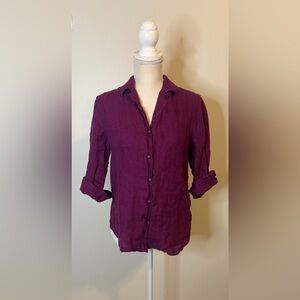 Lauren Ralph Lauren Purple Linen Button Up 3/4 Sleeve Women Sz M